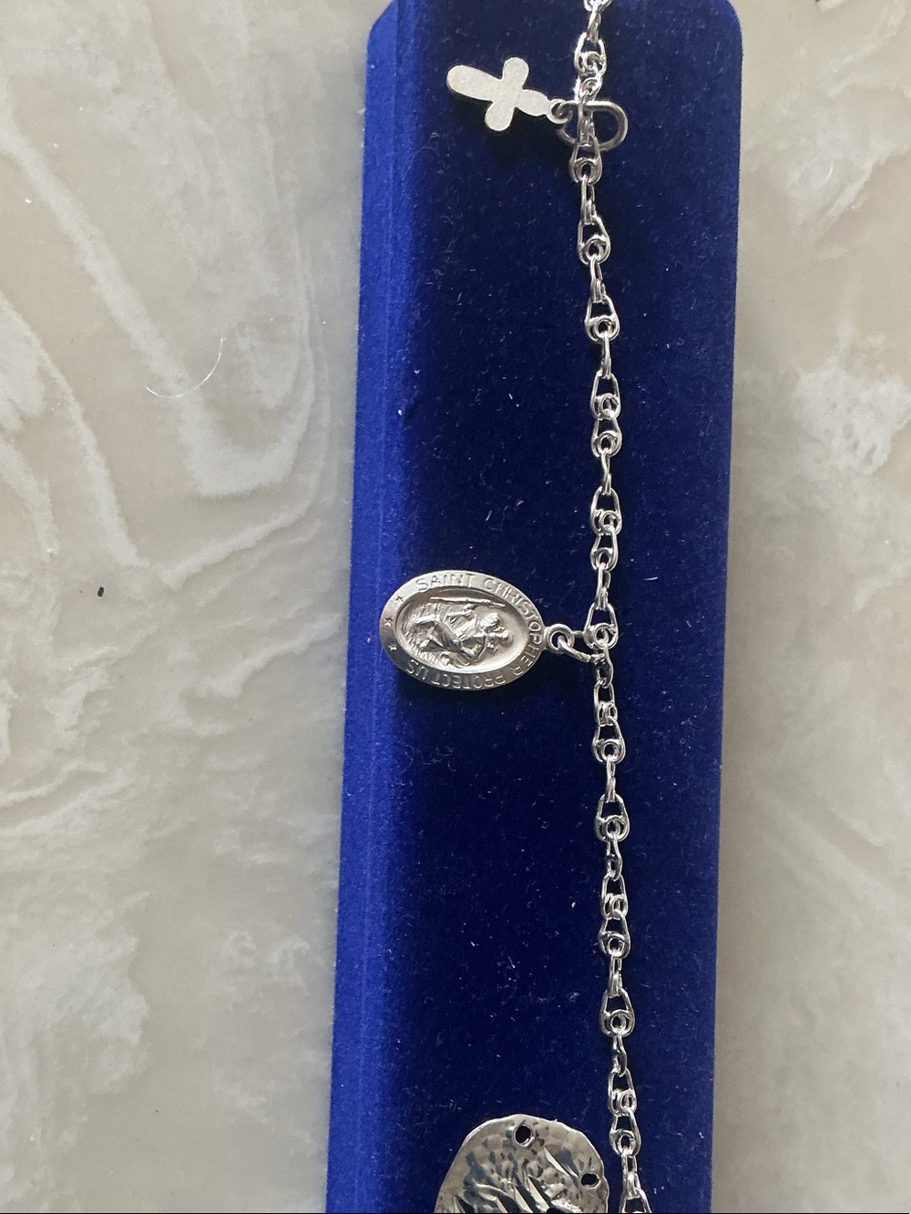 Silver Saint Medal Charm Bracelet - White